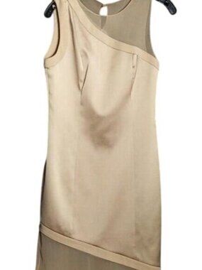 Sally LAPOINTE Beige Silk sheath dress one shoulder sheer mesh cocktail NWT 0